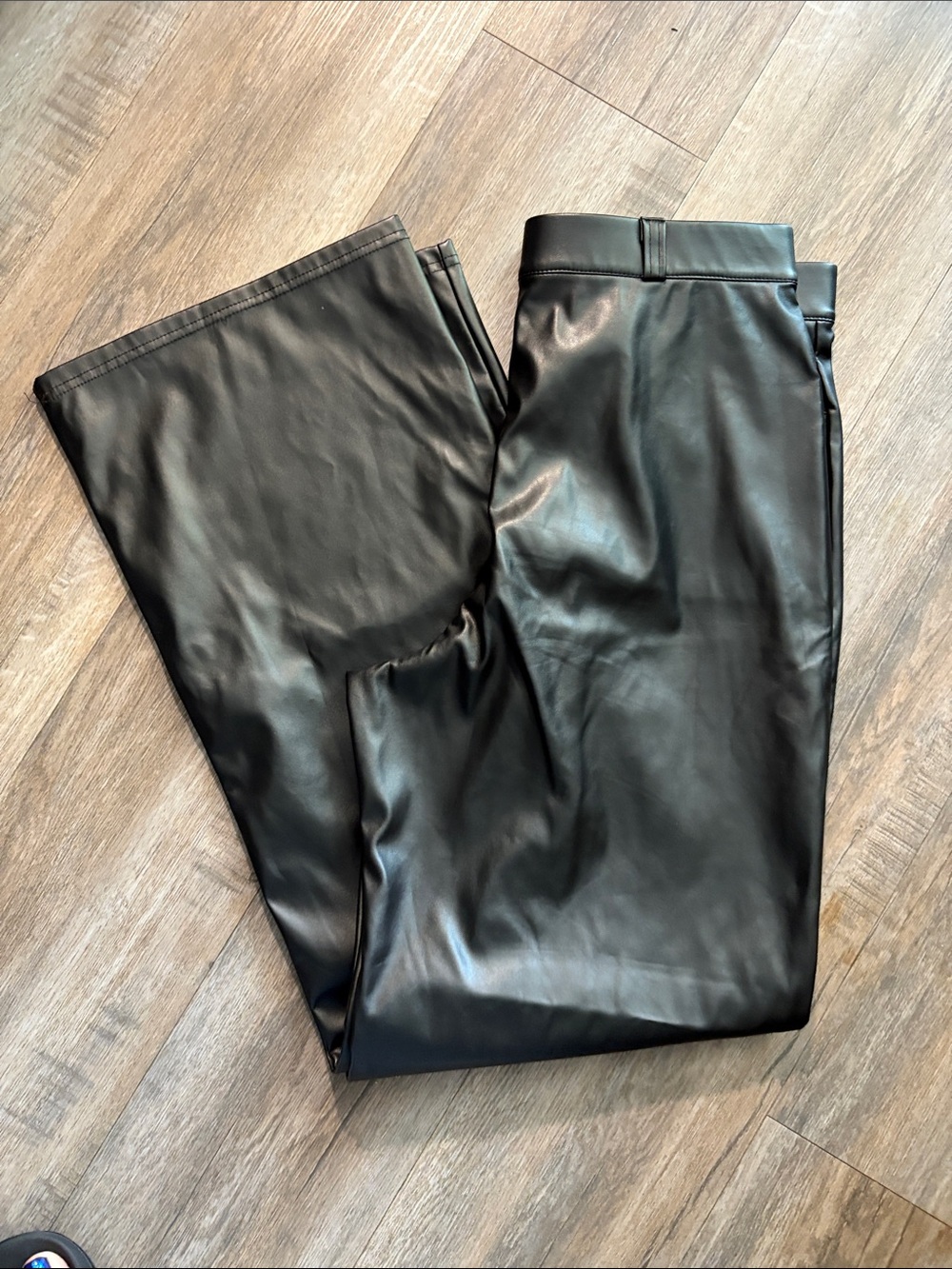 Faux Leather Wide-Leg Trousers in Black